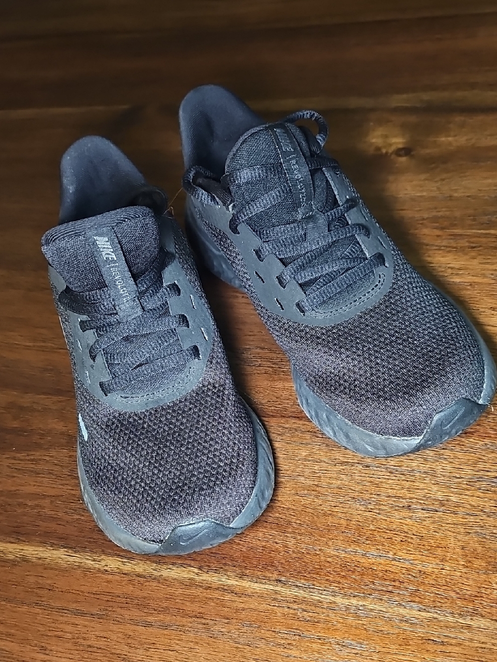Nike Revolution Black Mesh Running Shoe with Dark Gray Swoosh S12